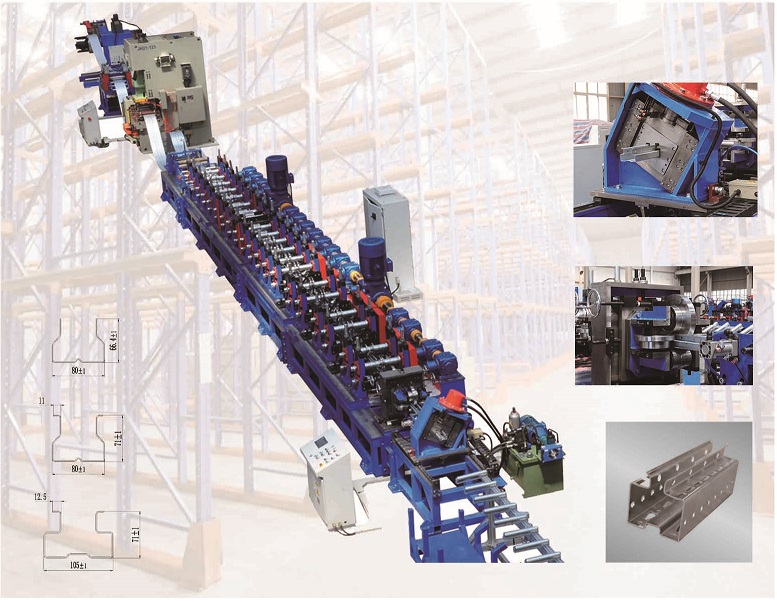 Shelf upright roll forming line